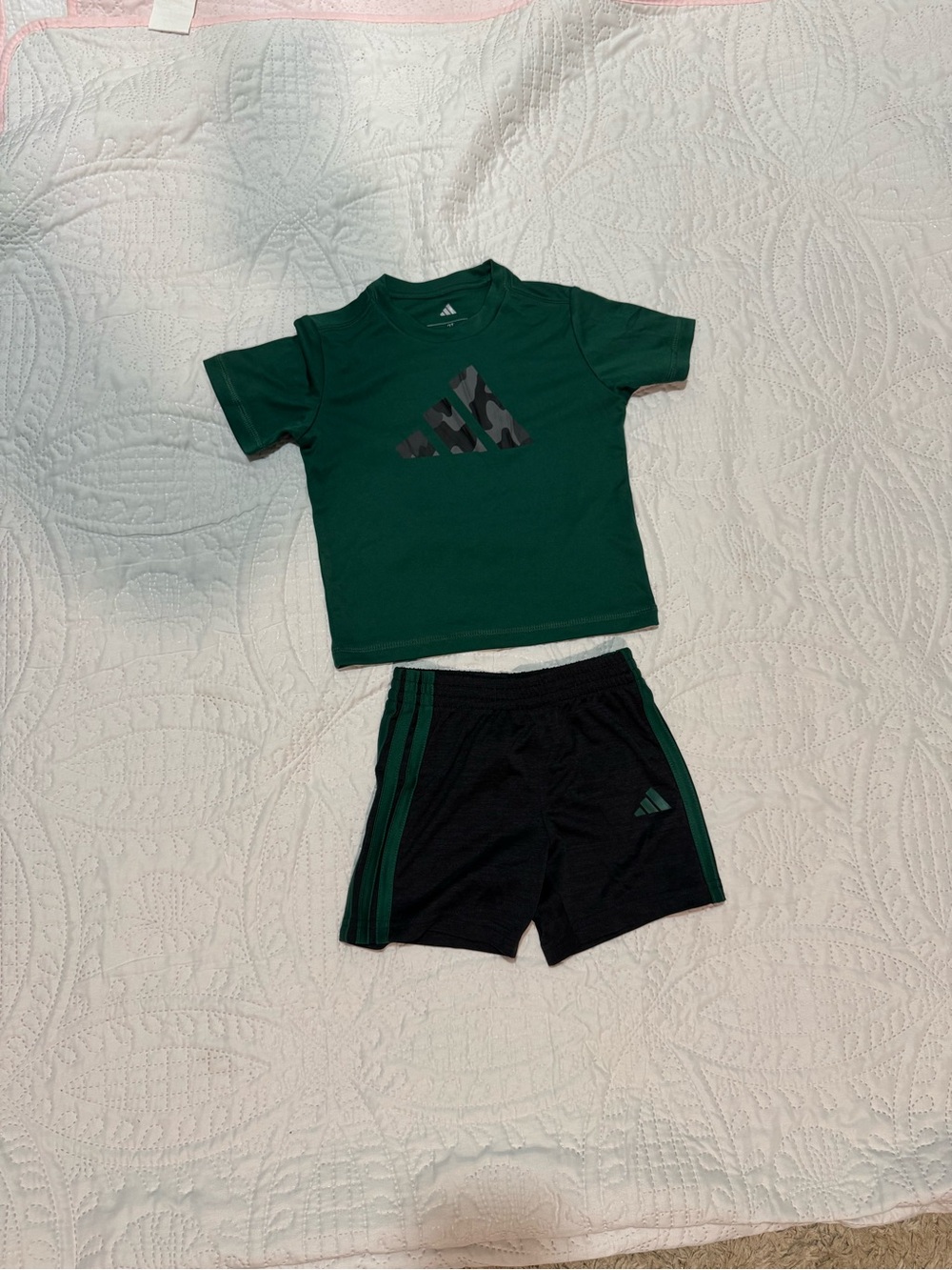 adidas Green Tee with Black Shorts Athletic Set